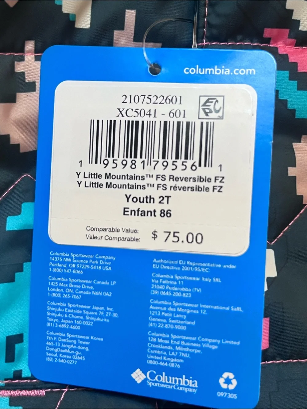 Columbia Toddler Girls 2T Little Mountains Reversible Jacket NWT